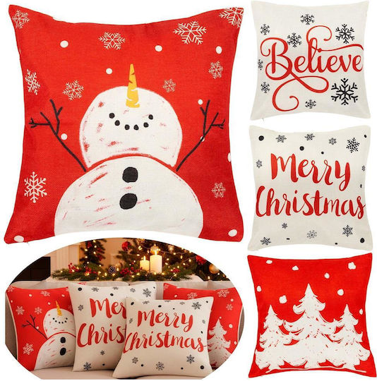 Set 4 Decorative Pillow Covers 40x40 Cm Christmas Motifs Red White