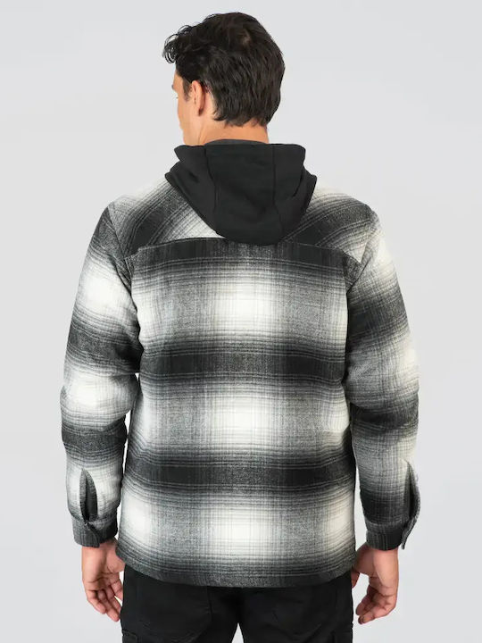 Μακρυμάνικo Overshirt σε Κανονική Γραμμή Καρό Μαύρο