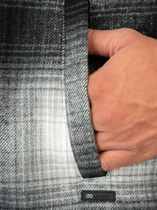 Μακρυμάνικo Overshirt σε Κανονική Γραμμή Καρό Μαύρο