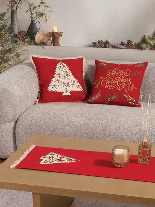 Nef-Nef Homeware Christmas Decorative Pillow Christmas Deco Tree Tree Red 45x45cm