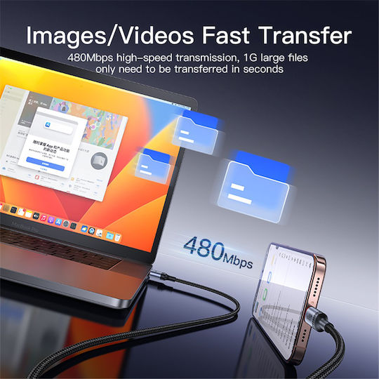 Yesido USB 2.0 Cable USB-C male - USB-A 18W Μαύρο 1.2m