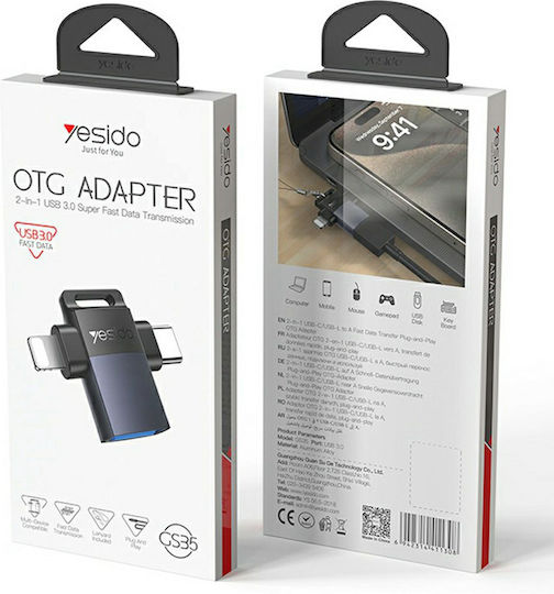 Yesido Converter USB-C male to Lightning female Gray 1pcs