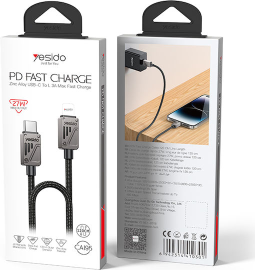 Yesido USB-C to Lightning Cable 27W Μαύρο 1.2m