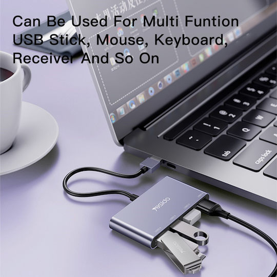 Yesido Hub 4 Θυρών USB 2.0 με σύνδεση USB-A Γκρι
