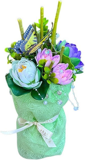 Buchet Floral Symphony Săpun Nuferi Flori Artizanale Decorative Plante Verzi Cristale Șirag De Perle Verde-Violet