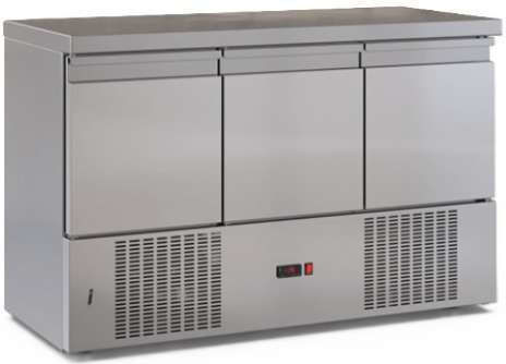 Inox Dobros Edelstahl Kühltisch mit 3 Türen und Kühlaggregat L135xB60xH87cm