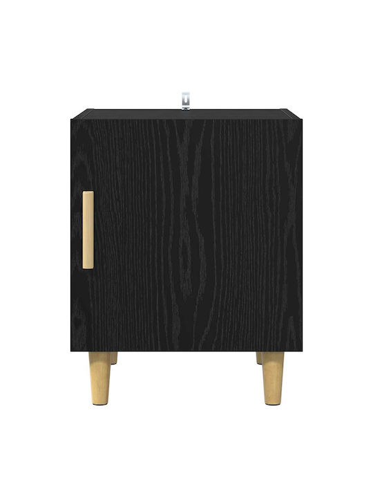 Wooden Bedside Table with Metal Legs Black 50x40x40cm