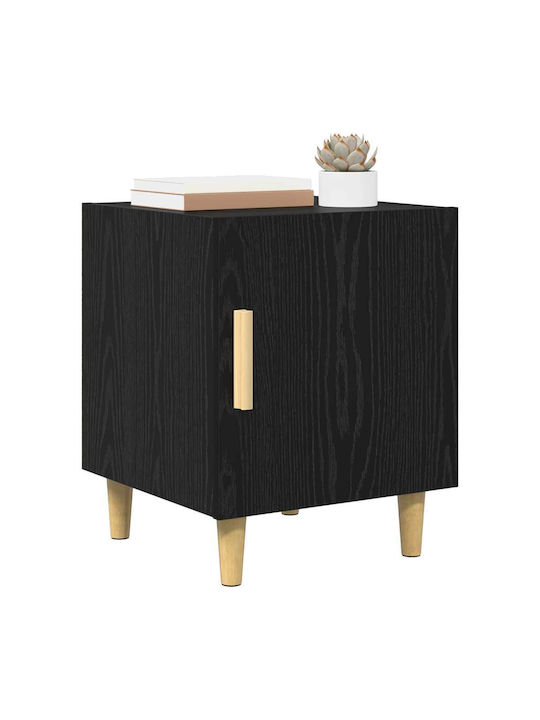 Wooden Bedside Table with Metal Legs Black 50x40x40cm