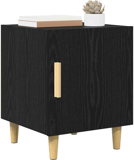 Wooden Bedside Table with Metal Legs Black 50x40x40cm