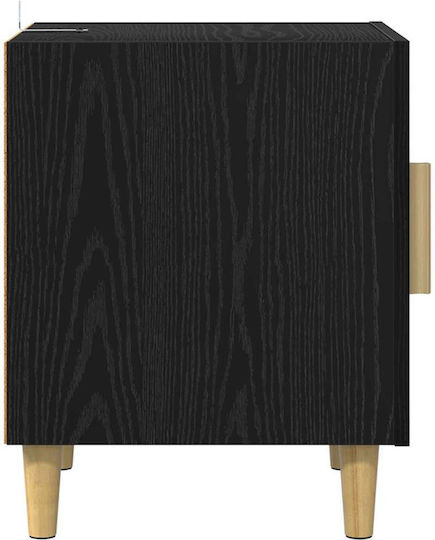Wooden Bedside Table with Metal Legs Black 50x40x40cm