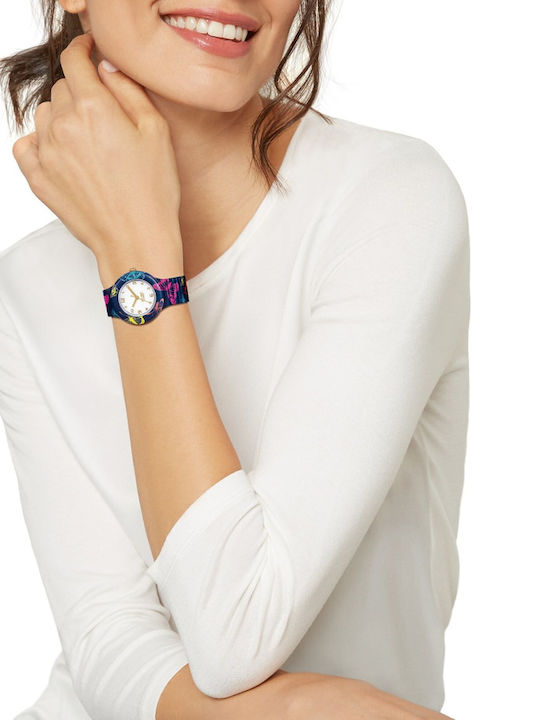 Women's Watch with Blue Rubber Strap