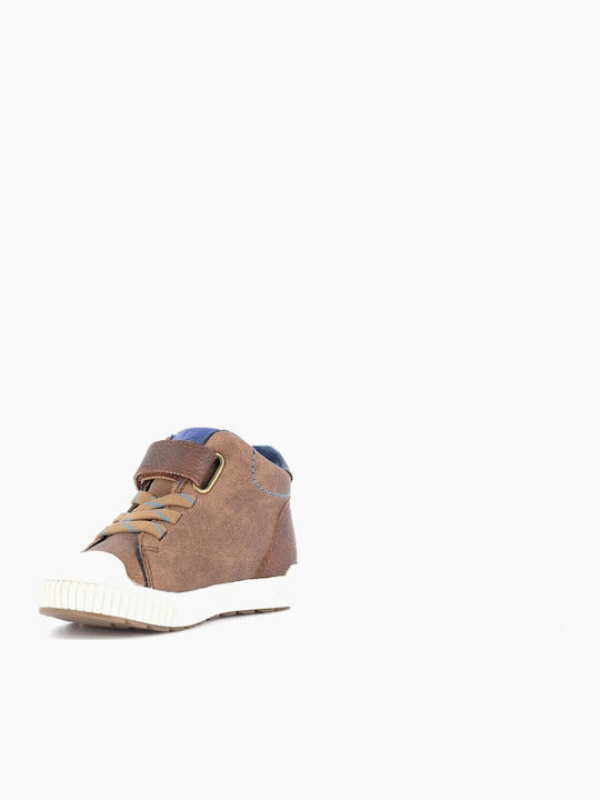 Παιδικά Sneakers High Ανατομικά με Σκρατς Καφέ