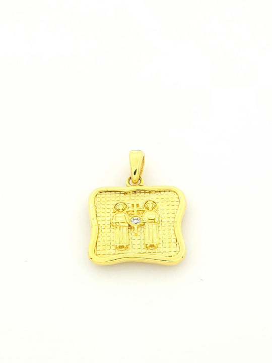 Anagnostakis Charm Talisman Constantine with Stones made of 9 K Gold with Zircon