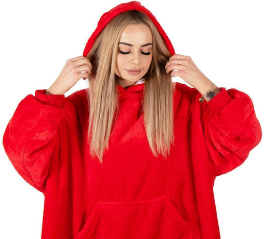 Pătură Fleece Cu Mâneci 82x88cm Roșu