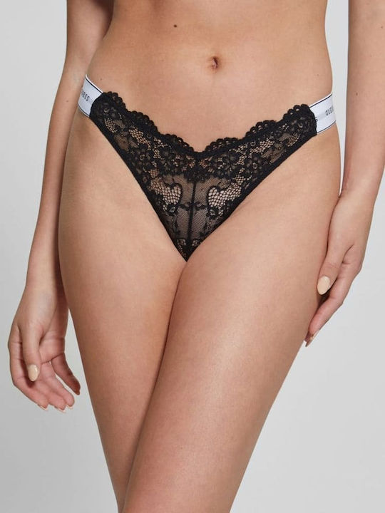 Γυναικείο String με Δαντέλα Μαύρο