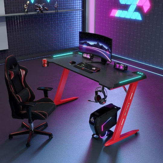 Γραφείο Gaming με LED & USB θύρες 120x60x74εκ. Κόκκινο