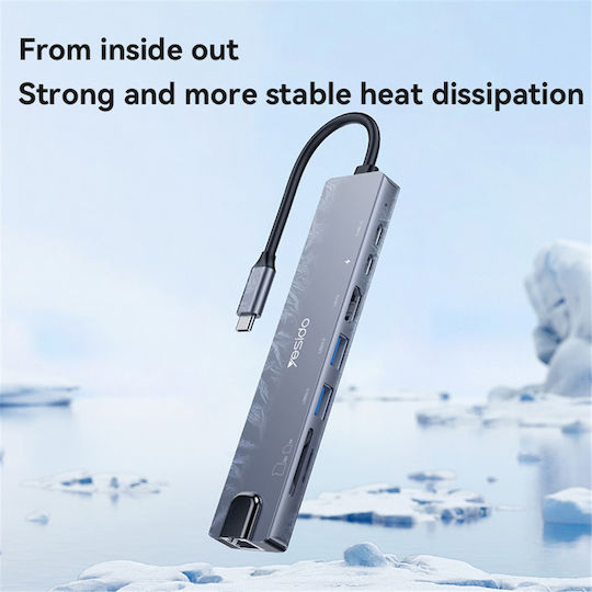 Yesido HB27 USB-C Docking Station mit HDMI 4K PD Ethernet Gray