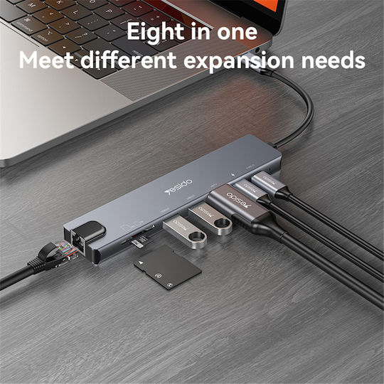 Yesido HB27 USB-C Docking Station mit HDMI 4K PD Ethernet Gray