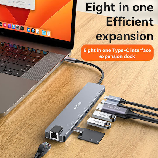 Yesido HB27 USB-C Docking Station mit HDMI 4K PD Ethernet Gray
