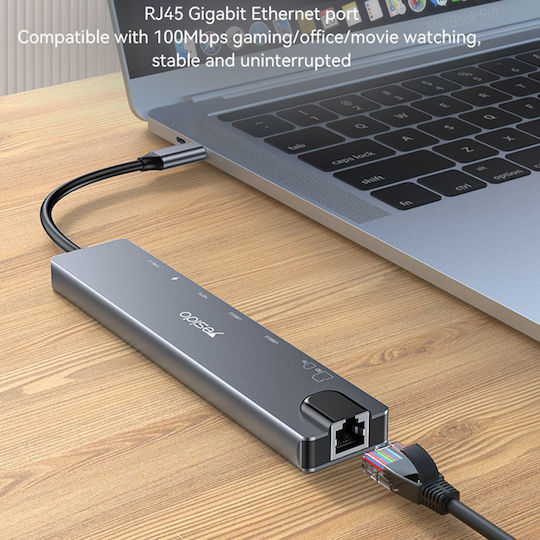 Yesido HB27 USB-C Docking Station mit HDMI 4K PD Ethernet Gray