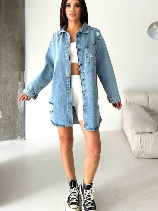 Lungă Jachetă de femei din denim Denim
