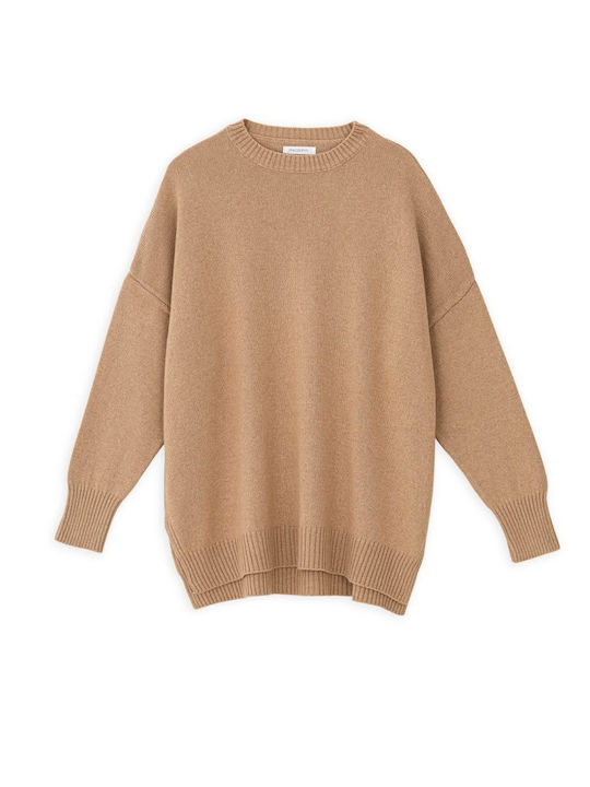 Damen Langarm Pullover Wolle Beige