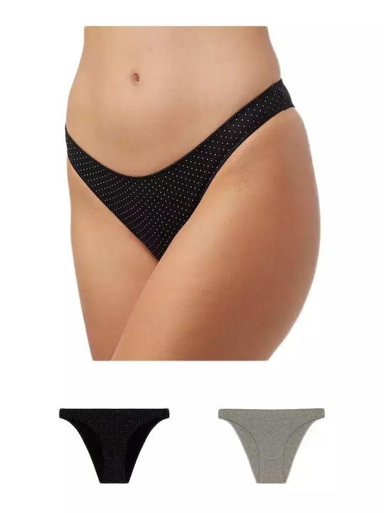 Miss Rio Βαμβακερά Дамско Слип 2Pack Черно/бяло