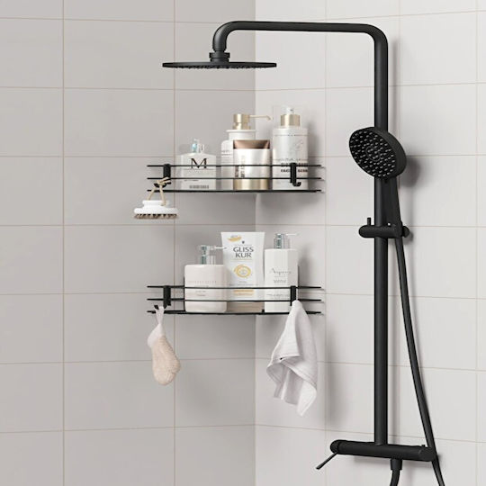 Femmit Ecke An der Wand montiertes Badezimmerregal 2 Stück Selbstklebend Premium Schwarz Matt 20 x 10 cm