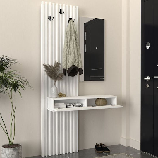 Elois Entry Furniture with Mirror & Hanger White 96.6x26.8x195.5cm Elois Entry Furniture with Mirror & Hanger White 96.6x26.8x195.5cm