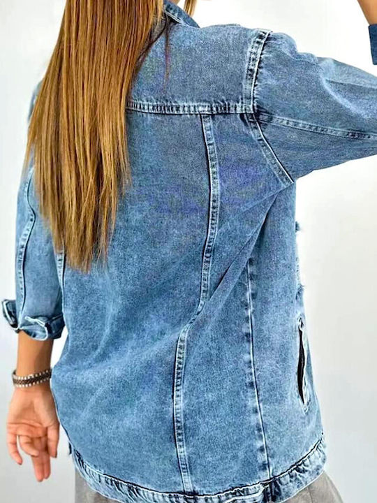 Jachetă Lungă Dama Jean Albastră
