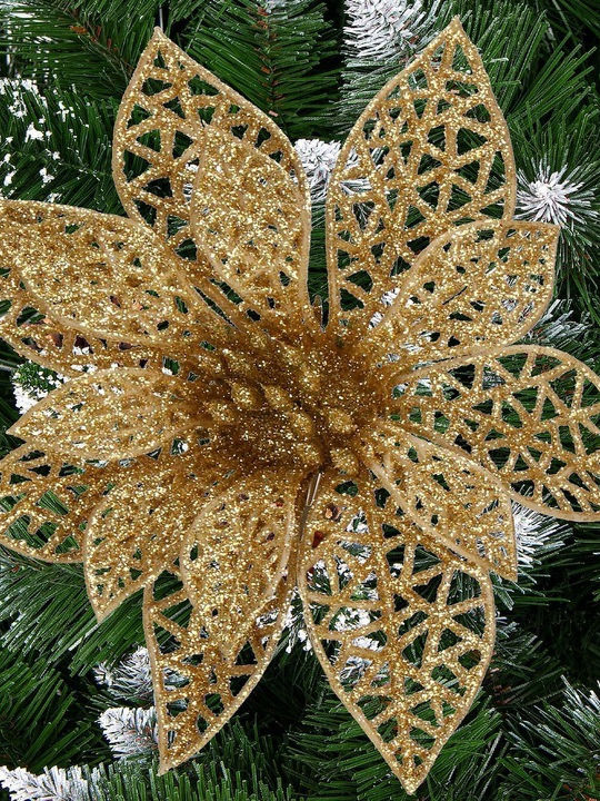 Crăciun Decorativ Metalic Floare Lungime 14cm. 10buc