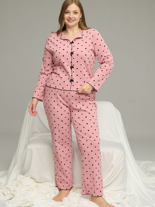 Siyah Inci Set Pijamale pentru Femei Pink