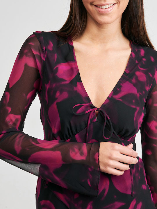 Maxi Abendkleid mit Rüschen Lila
