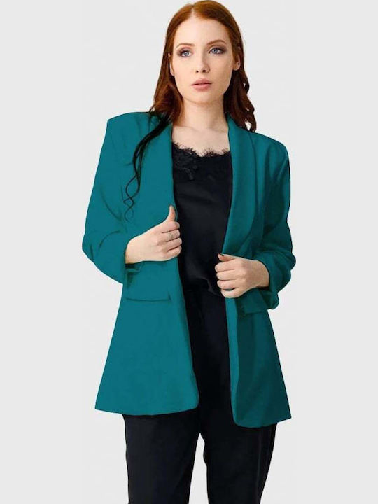 Lung Blazer pentru femei Sacou Dark Turquoise
