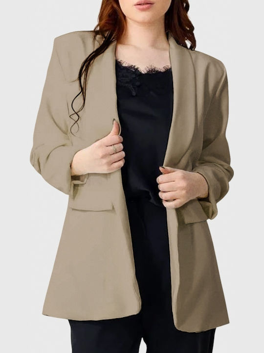 Μακρύ Γυναικείο Σακάκι Beige