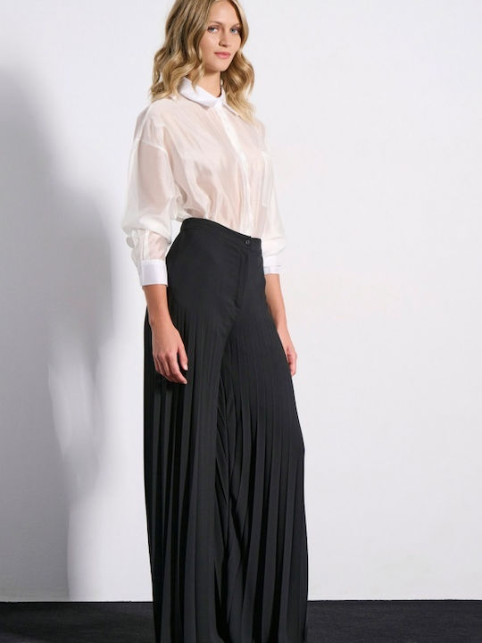 Damen Hoch tailliert Stoff Hose Black