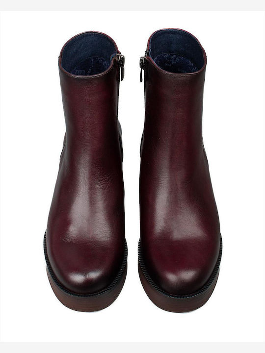 Leather Women's Ankle Boots Burgundy
