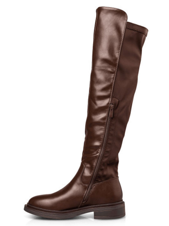 Synthetic Leather Over the Knee Women's Boots Brown