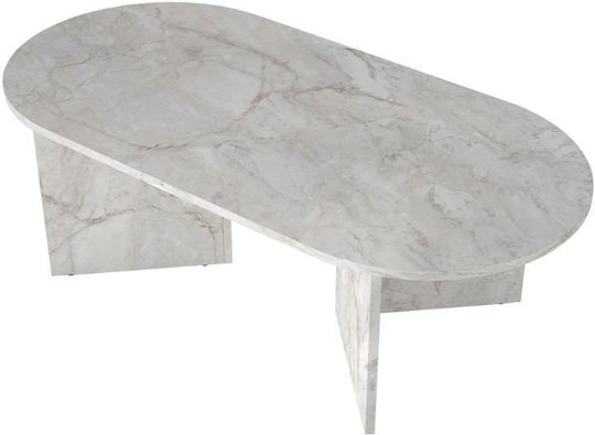 Oval Central Coffee Table Cortado Wooden White Marble Effect 120x60x39.6cm