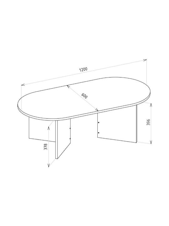 Oval Central Coffee Table Cortado Wooden White Marble Effect 120x60x39.6cm
