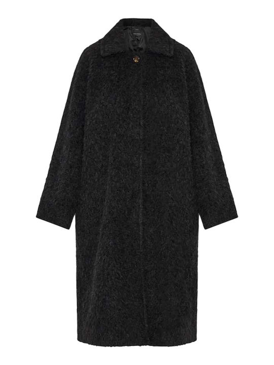 Women's Black Coat Oversized with Buttons
