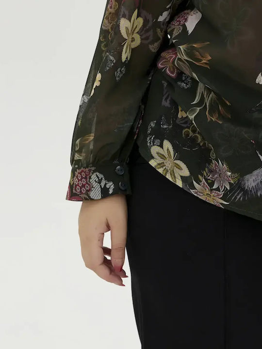 Μακρυμάνικο Γυναικείο Πουκάμισο Πράσινο Floral