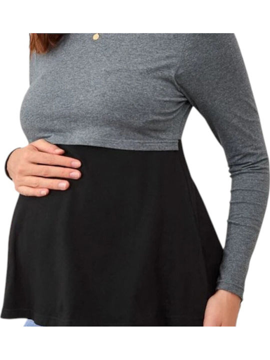 Black-Gray Long Sleeve Nursing-Maternity Top Queen Mother