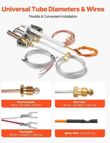 Vevor Gas Pilot Assembly Oe 4021-732 25660 Fireplace Gas Pilot Assembly Natural Gas Ignition Replacement Pilot Tube Thermocouple Thermopile Wires Compatible Heatilator Models