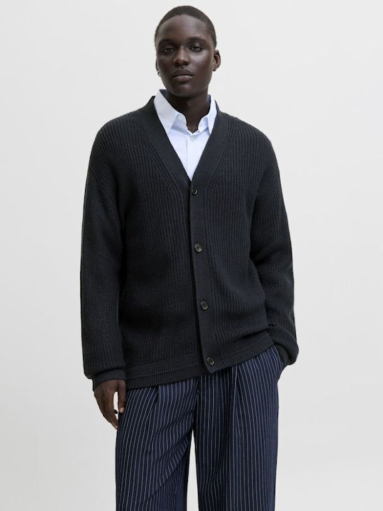 Men's Knitted Cardigan with Buttons Navy Blue