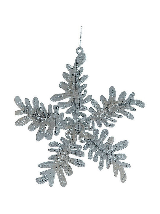 Ornament Floare Din Plastic Argintiu 12x12cm
