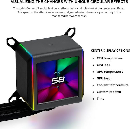 Lian Li Galahad II LCD 280 TL Υδρόψυξη AIO CPU με 2 Ανεμιστήρες 140mm και RGB Φωτισμό
