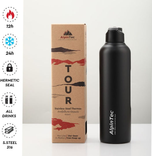 Alpin Flasche Thermosflasche Kunststoff / Rostfreier Stahl 1lt Black