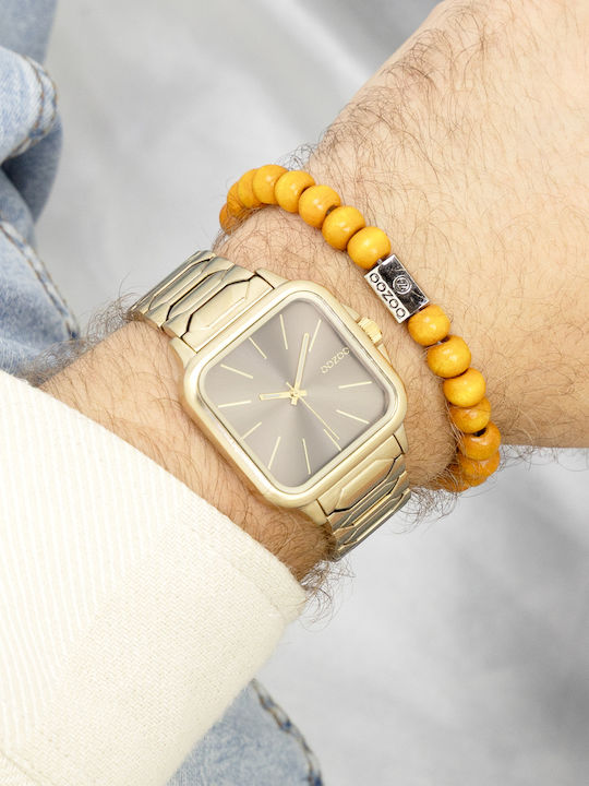 Oozoo Timepieces Ανδρικό Ρολόι Μπαταρίας με Καφέ Μεταλλικό Μπρασελέ