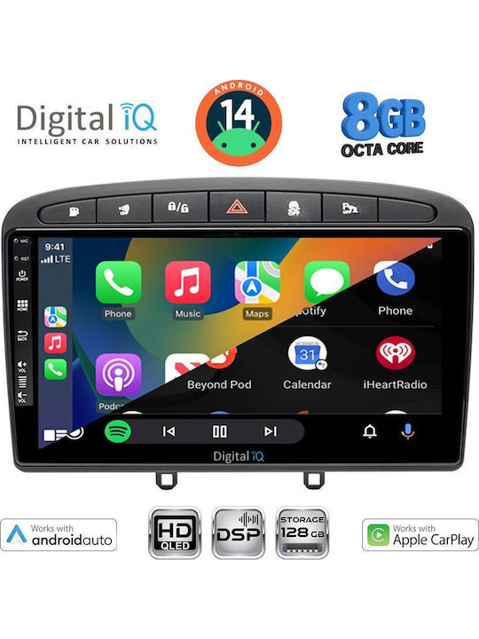 Digital IQ Car Audio System for Peugeot 308 / RCZ 2007-2012 (Bluetooth/USB/AUX/WiFi/GPS/Apple-Carplay/Android-Auto) with Touch Screen 9"
